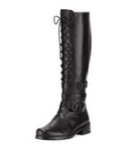 Policelady Leather Lace-up Knee Boot