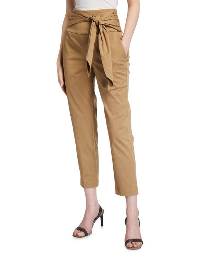 Gabardine Bow-waist Crop Pants