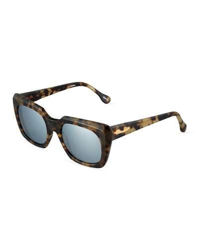 Roosevelt Modified Rectangle Havana Plastic Sunglasses, Tortoise/gray