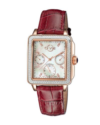 30mm Bari Diamond Leather Watch, Red