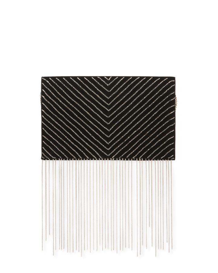 Chevron Striped Chain Fringe Crossbody Bag