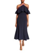 Cold-shoulder Ribbon-trim Flutter-bodice Dress