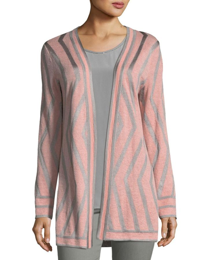 Matte Shine Geometric Jacquard Knit Cardigan