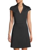 Military-neck Short-sleeve Fit & Flare Dress
