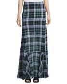 Flared Fluid Plaid Silk Maxi