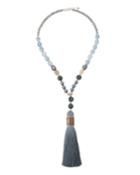 Beaded Necklace W/ Crystals & Tassel Pendant