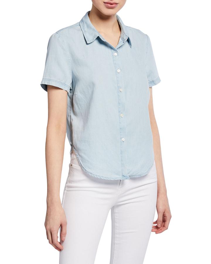 Chambray Shirttail Button-down Top