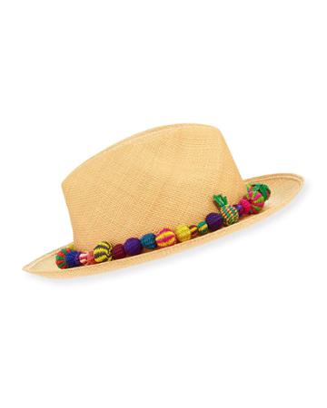 Bonita Straw Pompom Fedora Hat,