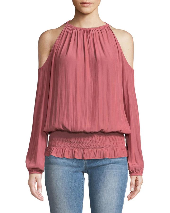 Lauren Cold-shoulder Smocked-waist Top