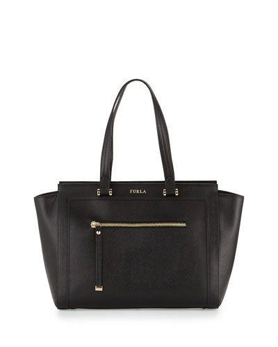 Ginevra Large Leather Satchel Bag, Onyx