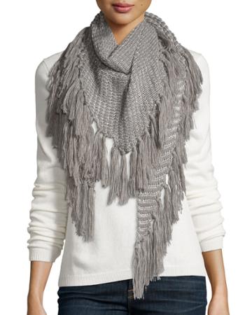 Neiman Marcus Holiday Triangle Scarf, Gray, Women's, Grey