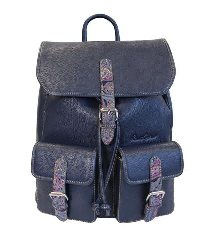Paisley Leather Backpack, Navy