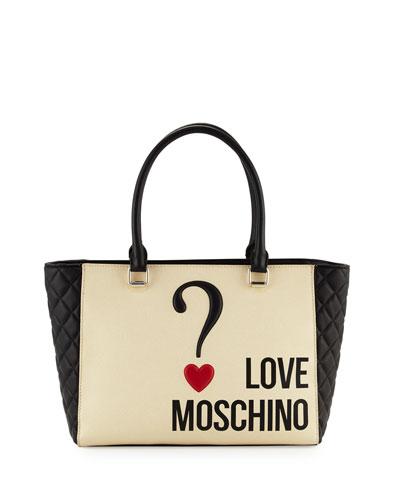 Question Mark Saffiano Faux-leather Shoulder Bag, Ivory/black