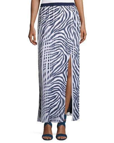 Animal-print Pleated Maxi Skirt W/