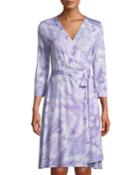 3/4-sleeve Abstract-print Wrap Dress