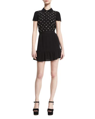 Embellished-bodice Mini Dress, Nero