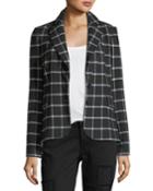 Grid-print Two-button Blazer W/ Elbow Patches