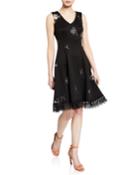 Scuba Floral Embroidered Fit-&-flare Dress