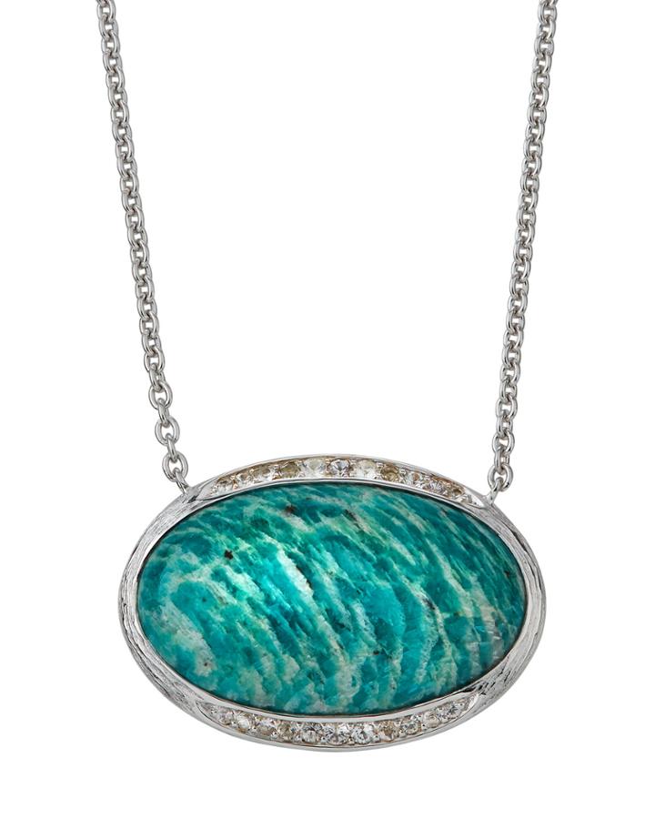 Oval Pave Pendant Necklace, Tiger Amazonite