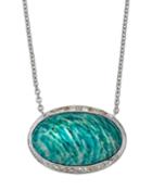 Oval Pave Pendant Necklace, Tiger Amazonite