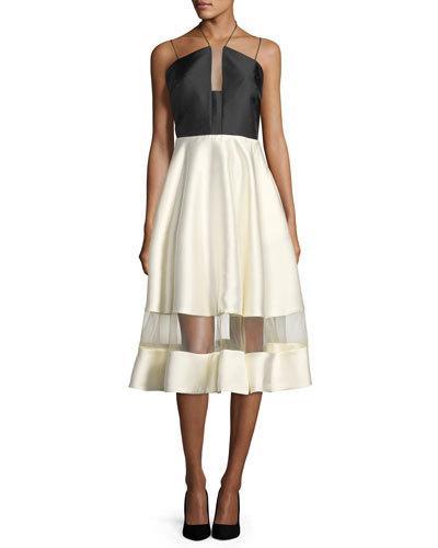 Two-tone Midi Halter Cocktail Dress