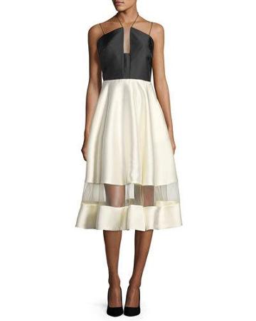 Two-tone Midi Halter Cocktail Dress