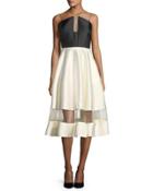 Two-tone Midi Halter Cocktail Dress
