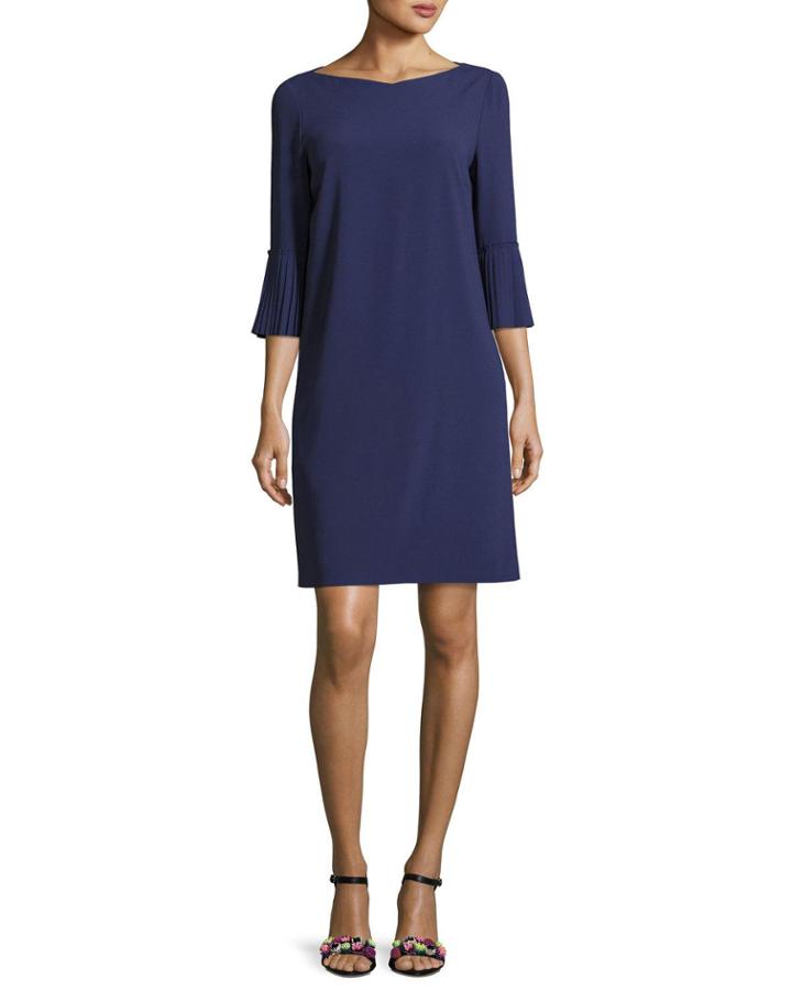 Pleated-sleeve Shift Dress, Deep