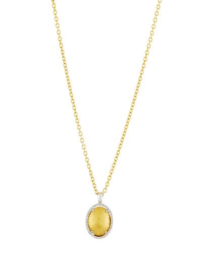 24k Two-tone Pave Diamond Oval Pendant Nk