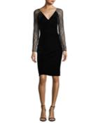 Beaded-lace Sleeve Velvet Cocktail Dress
