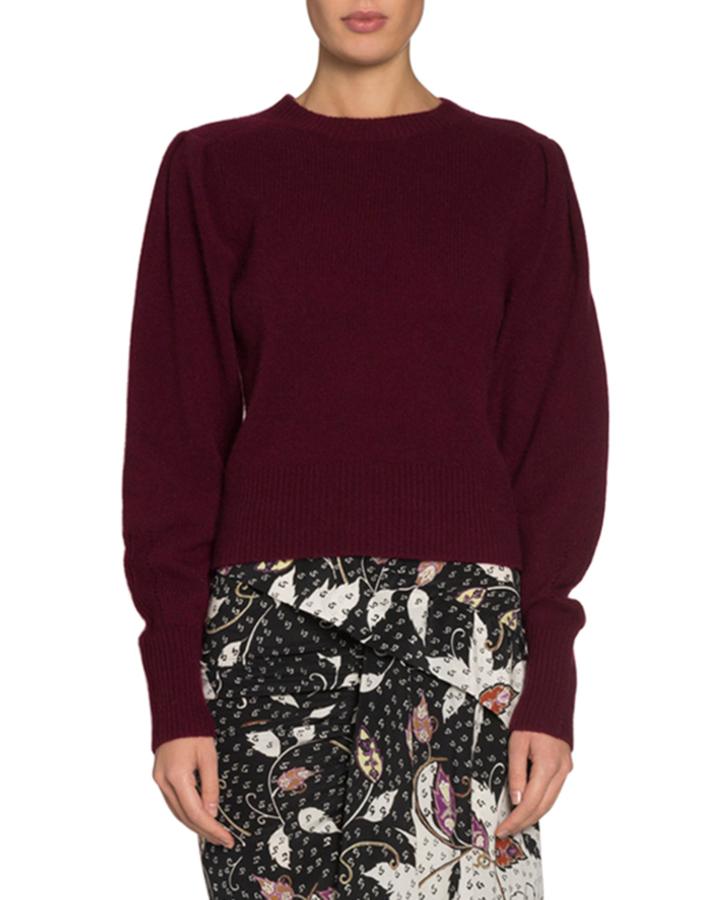 Colroy Crewneck Puff-shoulder Long-sleeve Cashmere