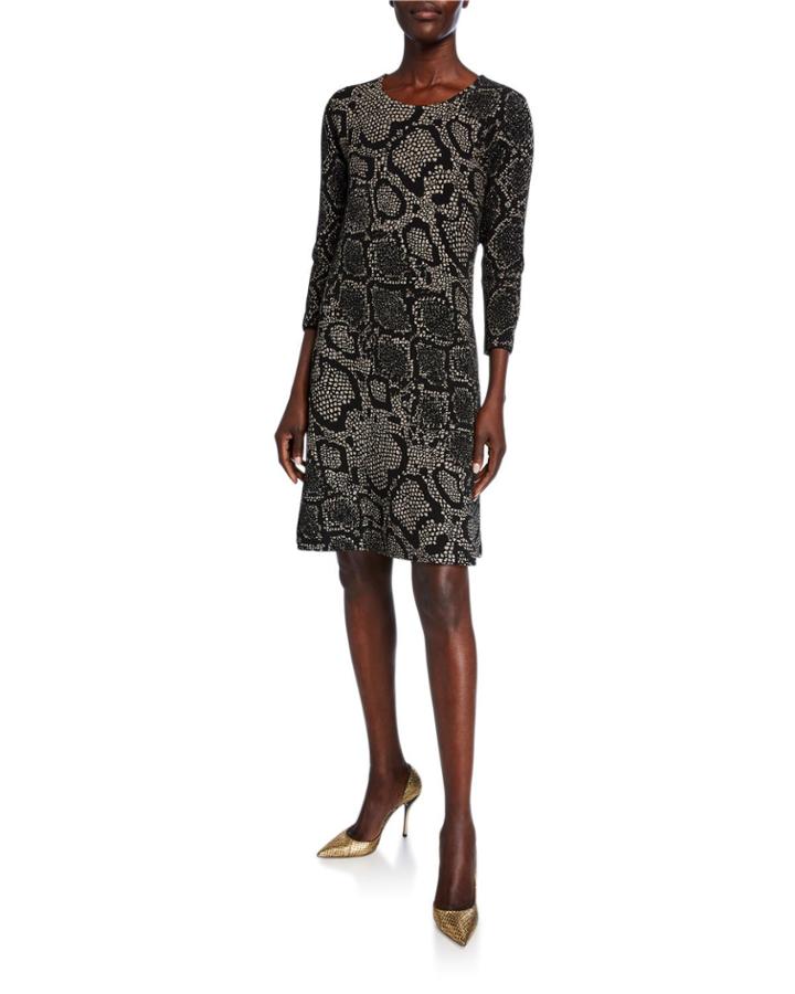 Plus Size Snake-print 3/4-sleeve Ottoman Knit Dress