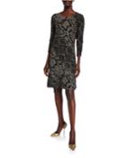 Plus Size Snake-print 3/4-sleeve Ottoman Knit Dress