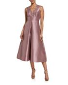 Beaded V-neck Tea-length Dress With Pockets