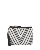 Charlie Woven Wristlet Bag, Black/white