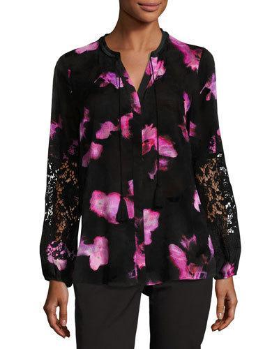 Lydia Floral-print Blouse, Black Pattern
