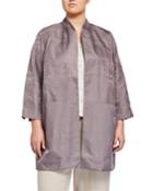 Plus Size Marble Satin Jacquard Open-front 3/4-sleeve Jacket