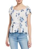 Floral-print Sleeveless Bow-shoulder Crop Top