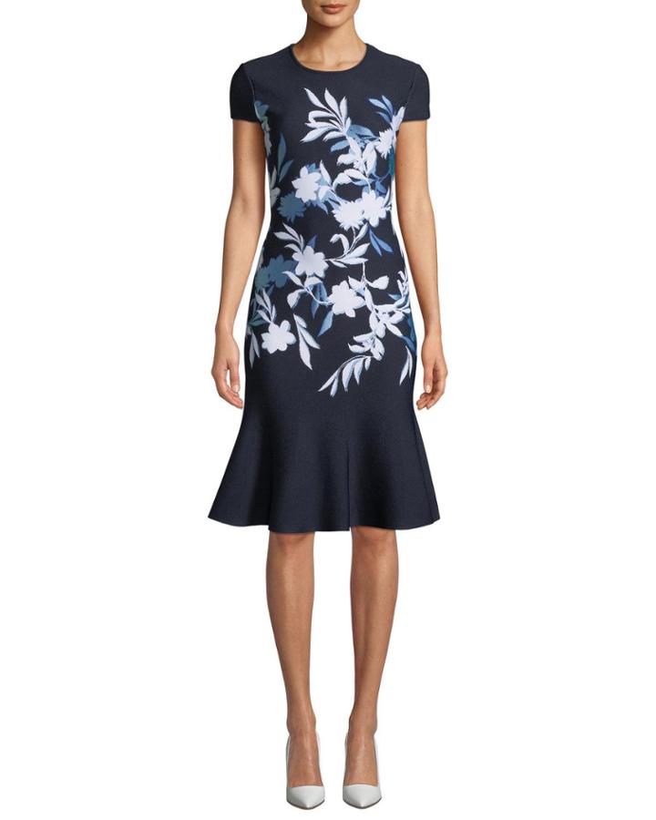 Shadow Floral Jacquard Cap-sleeve Dress