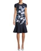 Shadow Floral Jacquard Cap-sleeve Dress