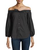 Madison Off-the-shoulder Button-front Poplin Top