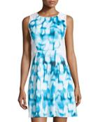 Tie-dye Sheath Dress, Blue/white