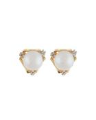 14k Pearl & Diamond Geo Stud Earrings,