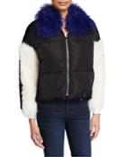 Colorblock Lamb Shearling Bomber Jacket