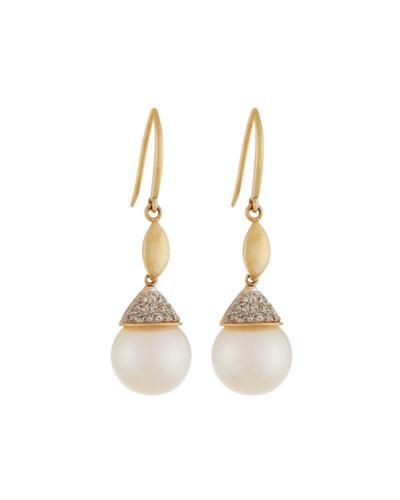 14k Freshwater Pearl & Pave Diamond Drop Earrings