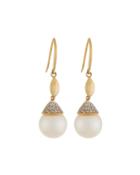 14k Freshwater Pearl & Pave Diamond Drop Earrings