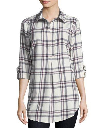 Tina Plaid Half-button Blouse