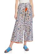 Beach Dove-print Wide-leg Drawstring Crop Pants