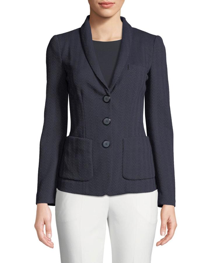 Herringbone-jersey 3-button Blazer Jacket