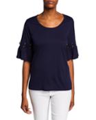 Solid Lace-up Ruffle T-shirt